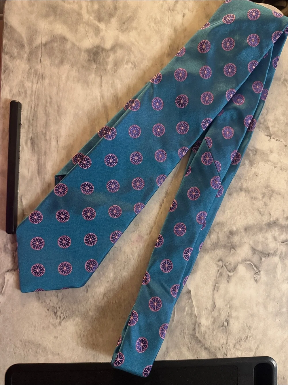 Ted Baker London Teal Tie with Pink Medallion Pattern